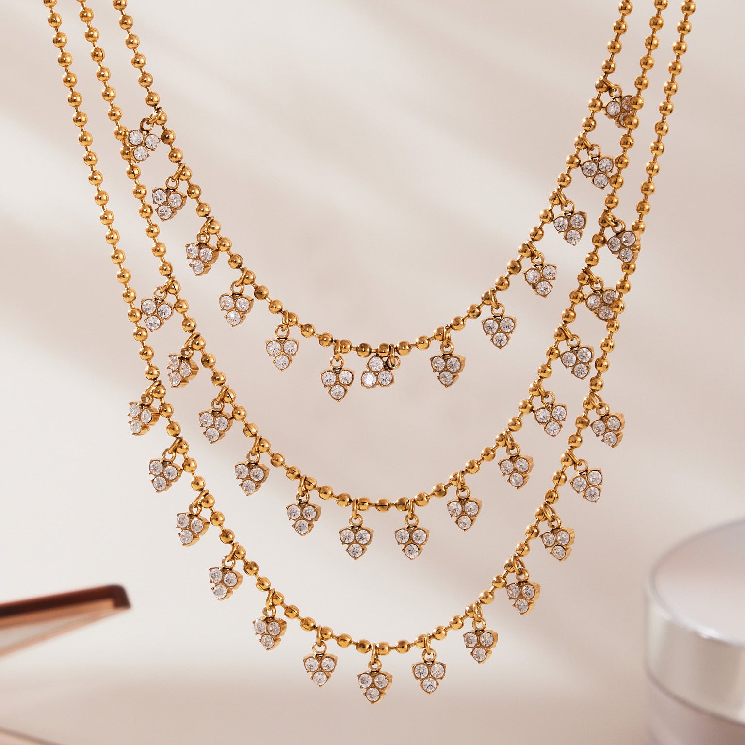 316L Stainless Steel 18K Gold PVD Delicate Triangle Tassel Micro Diamond Jewelry Set - Delicate, Triangle, Tassel, Micro Diamond, Minimalist Wholesale Stainless Steel Jewelry - Sensitive Skin Friendly - Detail 4