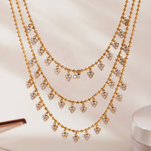 316L Stainless Steel 18K Gold PVD Delicate Triangle Tassel Micro Diamond Jewelry Set - Delicate, Triangle, Tassel, Micro Diamond, Minimalist Wholesale Stainless Steel Jewelry - Sensitive Skin Friendly - Detail 4