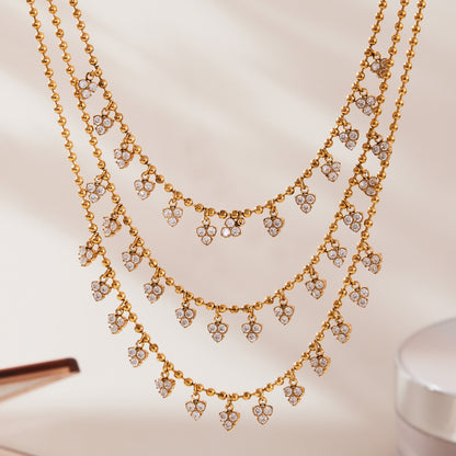 316L Stainless Steel 18K Gold PVD Delicate Triangle Tassel Micro Diamond Jewelry Set - Delicate, Triangle, Tassel, Micro Diamond, Minimalist Wholesale Stainless Steel Jewelry - Sensitive Skin Friendly - Detail 4