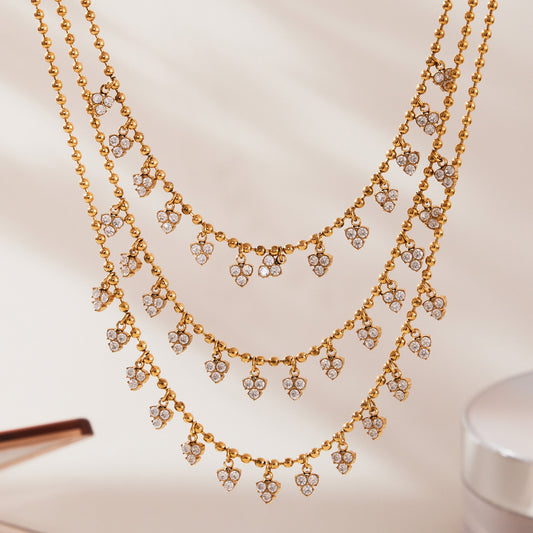 316L Stainless Steel 18K Gold PVD Delicate Triangle Tassel Micro Diamond Jewelry Set - Delicate, Triangle, Tassel, Micro Diamond, Minimalist Wholesale Stainless Steel Jewelry - Sensitive Skin Friendly - Detail 4