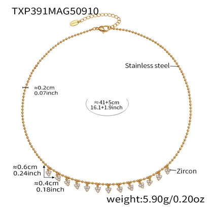 316L Stainless Steel 18K Gold PVD Delicate Triangle Tassel Micro Diamond Jewelry Set - Delicate, Triangle, Tassel, Micro Diamond, Minimalist Wholesale Stainless Steel Jewelry - Sensitive Skin Friendly - Detail 7