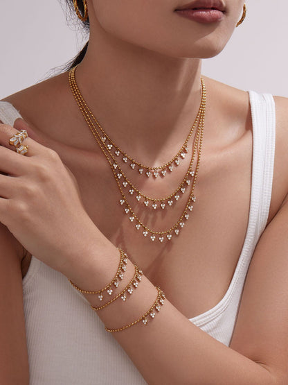 316L Stainless Steel 18K Gold PVD Delicate Triangle Tassel Micro Diamond Jewelry Set - Delicate, Triangle, Tassel, Micro Diamond, Minimalist Wholesale Stainless Steel Jewelry - Sensitive Skin Friendly - Detail 9