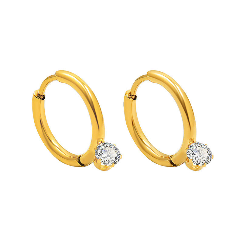 316L Stainless Steel 18K Gold PVD Delicate Zircon Inlaid Hoop Earrings - Minimalist Zircon Hoop Earrings Wholesale Stainless Steel Jewelry - Sensitive Skin Friendly - Detail 5
