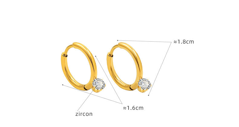 316L Stainless Steel 18K Gold PVD Delicate Zircon Inlaid Hoop Earrings - Minimalist Zircon Hoop Earrings Wholesale Stainless Steel Jewelry - Sensitive Skin Friendly - Detail 6