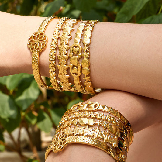 316L Stainless Steel 18K Gold PVD Detachable Luxury Vintage Open Stackable Multi-color Bangle - Vintage Open Band Multi-color Stackable Luxury Wholesale Stainless Steel Jewelry - Sensitive Skin Friendly - Detail 21