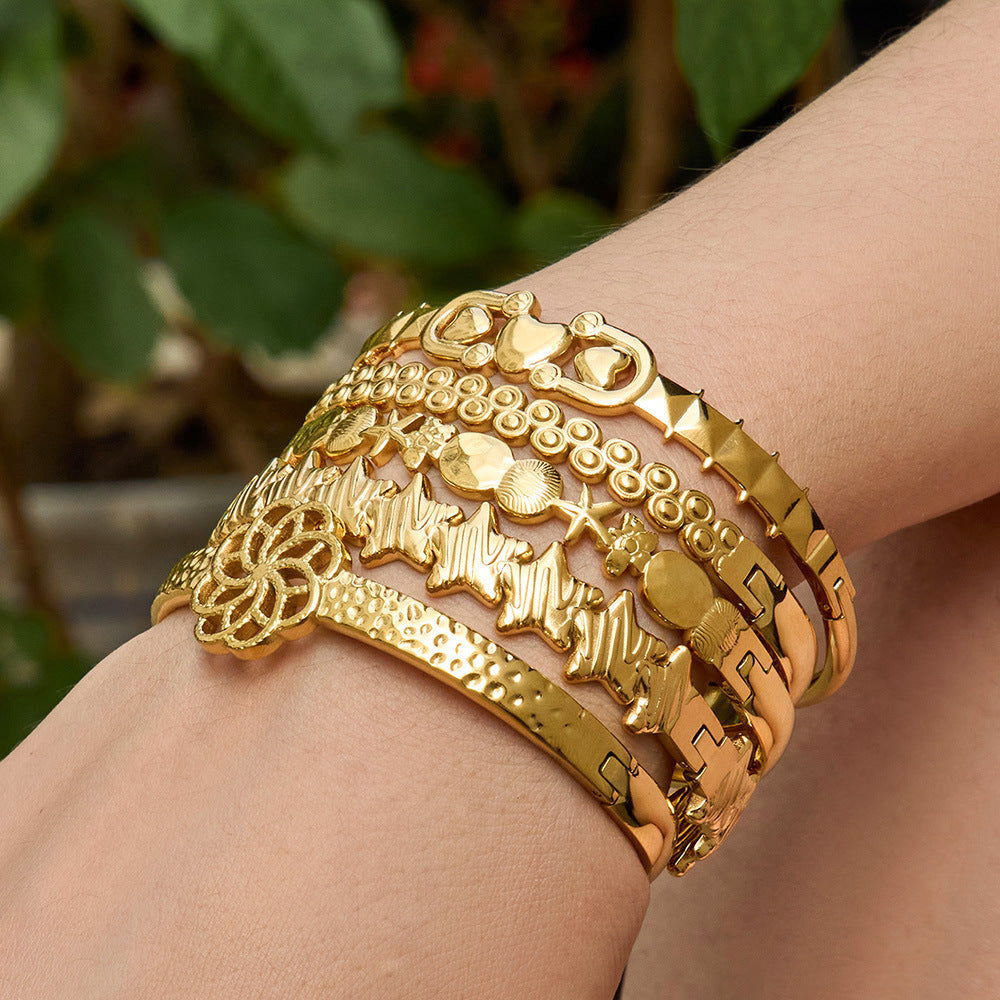 316L Stainless Steel 18K Gold PVD Detachable Luxury Vintage Open Stackable Multi-color Bangle - Vintage Open Band Multi-color Stackable Luxury Wholesale Stainless Steel Jewelry - Sensitive Skin Friendly - Detail 8