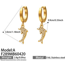 316L Stainless Steel 18K Gold PVD Dolphin Zircon Pave Earrings - Dolphin, Zircon Pave, Elegant, Coastal Wholesale Stainless Steel Jewelry - Sensitive Skin Friendly - Detail 1