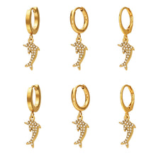 316L Stainless Steel 18K Gold PVD Dolphin Zircon Pave Earrings - Dolphin, Zircon Pave, Elegant, Coastal Wholesale Stainless Steel Jewelry - Sensitive Skin Friendly - Detail 16