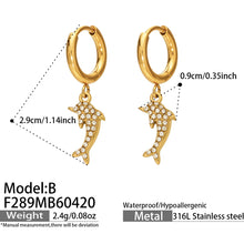 316L Stainless Steel 18K Gold PVD Dolphin Zircon Pave Earrings - Dolphin, Zircon Pave, Elegant, Coastal Wholesale Stainless Steel Jewelry - Sensitive Skin Friendly - Detail 2