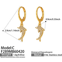 316L Stainless Steel 18K Gold PVD Dolphin Zircon Pave Earrings - Dolphin, Zircon Pave, Elegant, Coastal Wholesale Stainless Steel Jewelry - Sensitive Skin Friendly - Detail 3