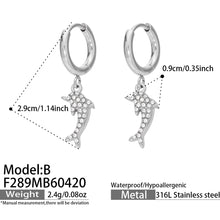 316L Stainless Steel 18K Gold PVD Dolphin Zircon Pave Earrings - Dolphin, Zircon Pave, Elegant, Coastal Wholesale Stainless Steel Jewelry - Sensitive Skin Friendly - Detail 5