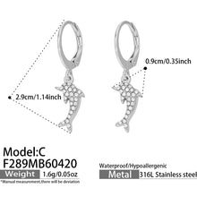 316L Stainless Steel 18K Gold PVD Dolphin Zircon Pave Earrings - Dolphin, Zircon Pave, Elegant, Coastal Wholesale Stainless Steel Jewelry - Sensitive Skin Friendly - Detail 6