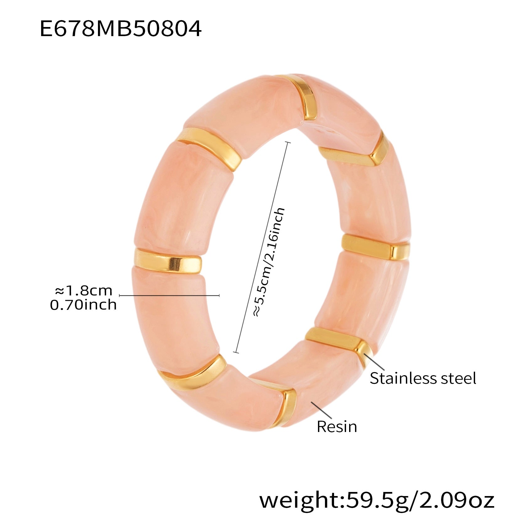 316L Stainless Steel 18K Gold PVD Dopamine Color Resin Wide Elastic Bangle - Dopamine Color Resin Wide Bangle Handcrafted Polished Modern Coastal Wholesale Stainless Steel Jewelry - Sensitive Skin Friendly - Detail 12