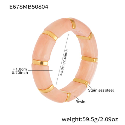 316L Stainless Steel 18K Gold PVD Dopamine Color Resin Wide Elastic Bangle - Dopamine Color Resin Wide Bangle Handcrafted Polished Modern Coastal Wholesale Stainless Steel Jewelry - Sensitive Skin Friendly - Detail 12