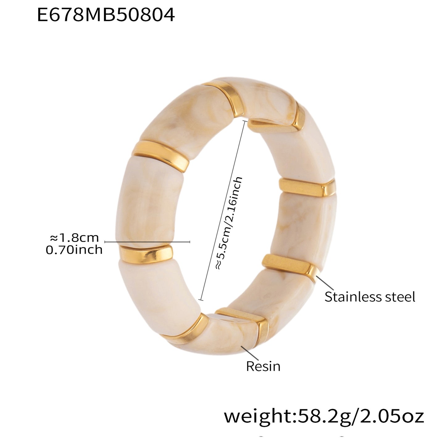316L Stainless Steel 18K Gold PVD Dopamine Color Resin Wide Elastic Bangle - Dopamine Color Resin Wide Bangle Handcrafted Polished Modern Coastal Wholesale Stainless Steel Jewelry - Sensitive Skin Friendly - Detail 13
