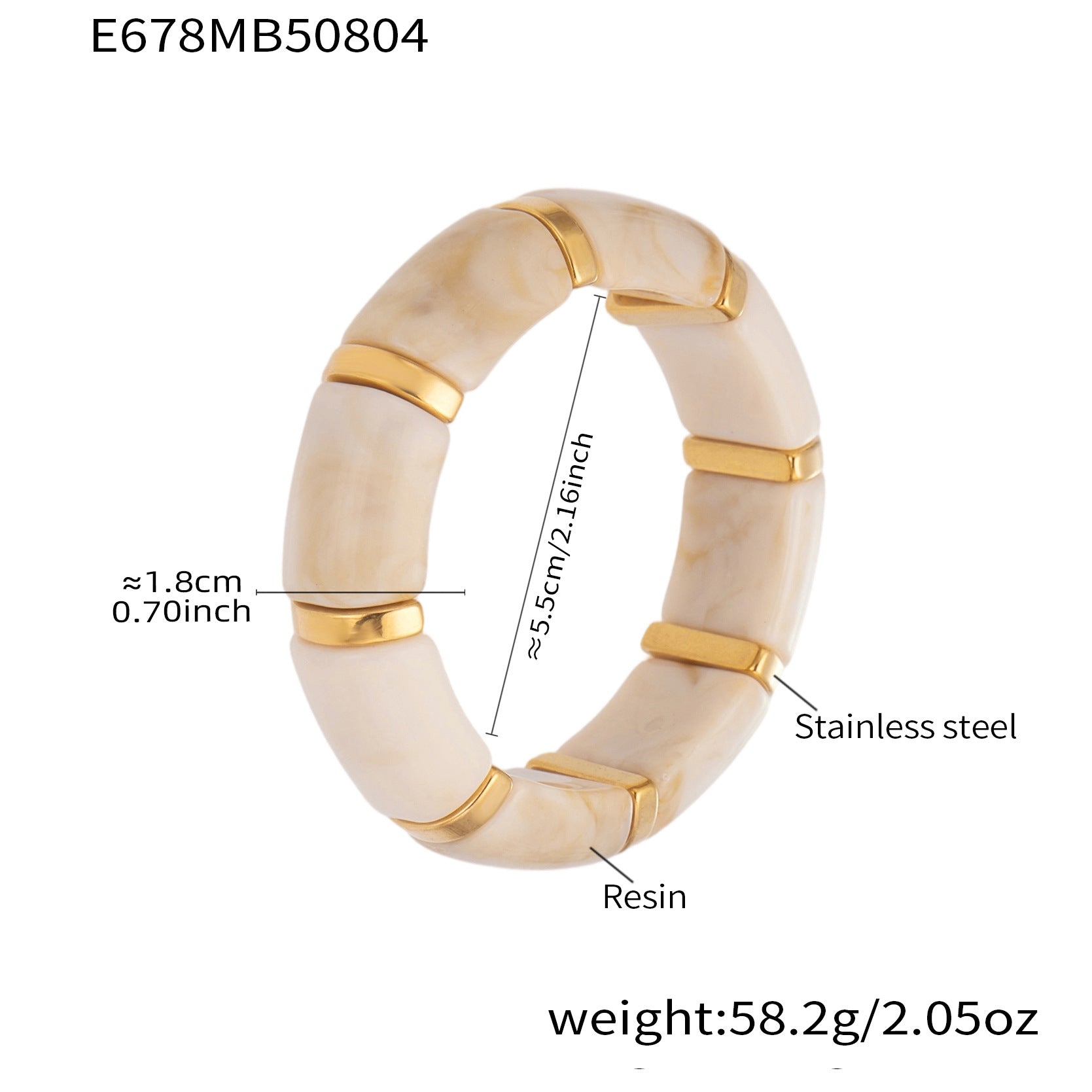 316L Stainless Steel 18K Gold PVD Dopamine Color Resin Wide Elastic Bangle - Dopamine Color Resin Wide Bangle Handcrafted Polished Modern Coastal Wholesale Stainless Steel Jewelry - Sensitive Skin Friendly - Detail 13