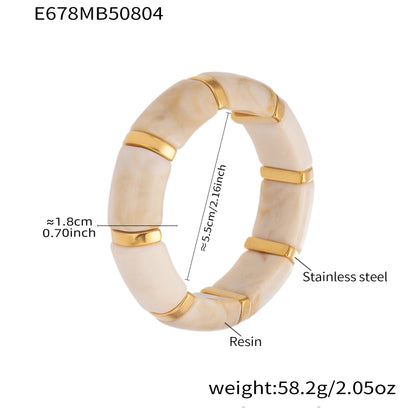 316L Stainless Steel 18K Gold PVD Dopamine Color Resin Wide Elastic Bangle - Dopamine Color Resin Wide Bangle Handcrafted Polished Modern Coastal Wholesale Stainless Steel Jewelry - Sensitive Skin Friendly - Detail 13