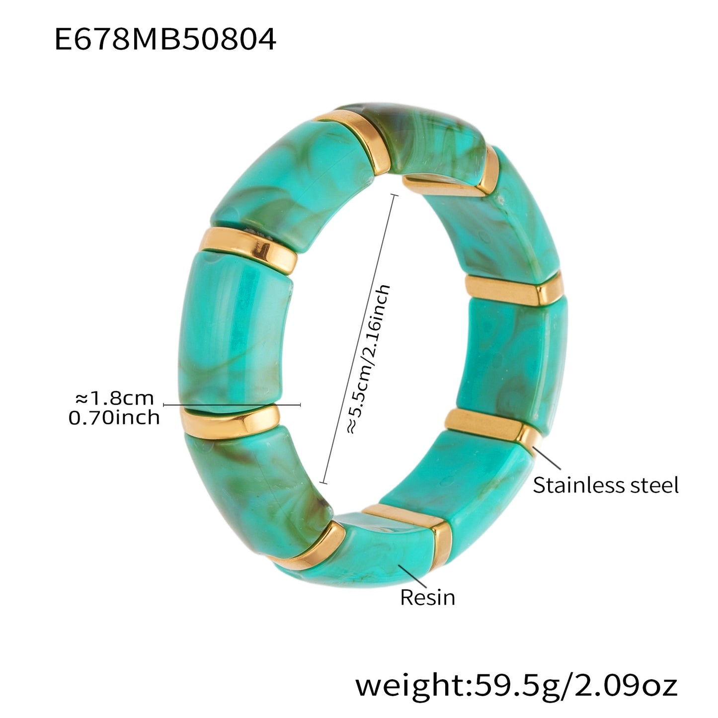 316L Stainless Steel 18K Gold PVD Dopamine Color Resin Wide Elastic Bangle - Dopamine Color Resin Wide Bangle Handcrafted Polished Modern Coastal Wholesale Stainless Steel Jewelry - Sensitive Skin Friendly - Detail 15