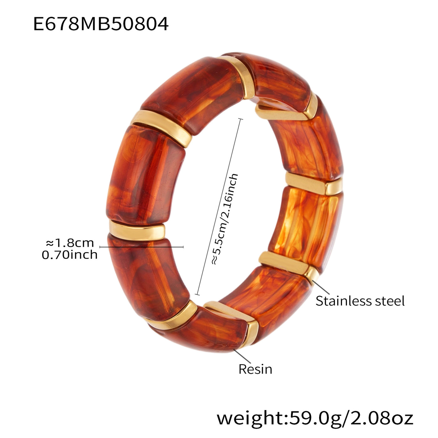 316L Stainless Steel 18K Gold PVD Dopamine Color Resin Wide Elastic Bangle - Dopamine Color Resin Wide Bangle Handcrafted Polished Modern Coastal Wholesale Stainless Steel Jewelry - Sensitive Skin Friendly - Detail 16