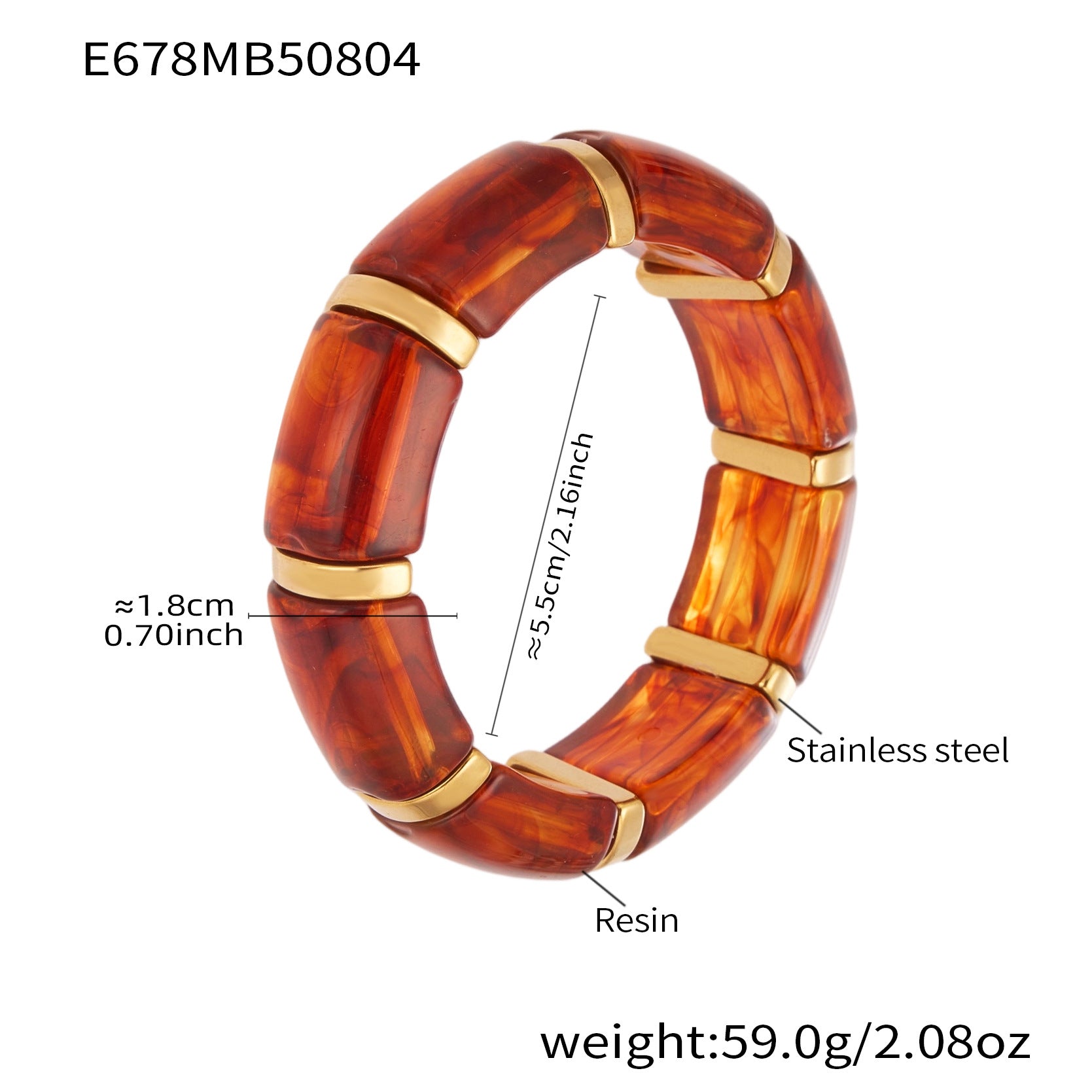 316L Stainless Steel 18K Gold PVD Dopamine Color Resin Wide Elastic Bangle - Dopamine Color Resin Wide Bangle Handcrafted Polished Modern Coastal Wholesale Stainless Steel Jewelry - Sensitive Skin Friendly - Detail 16