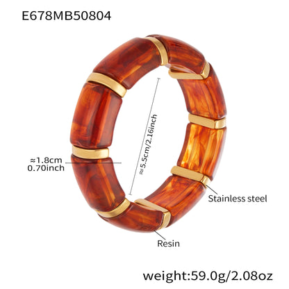 316L Stainless Steel 18K Gold PVD Dopamine Color Resin Wide Elastic Bangle - Dopamine Color Resin Wide Bangle Handcrafted Polished Modern Coastal Wholesale Stainless Steel Jewelry - Sensitive Skin Friendly - Detail 16