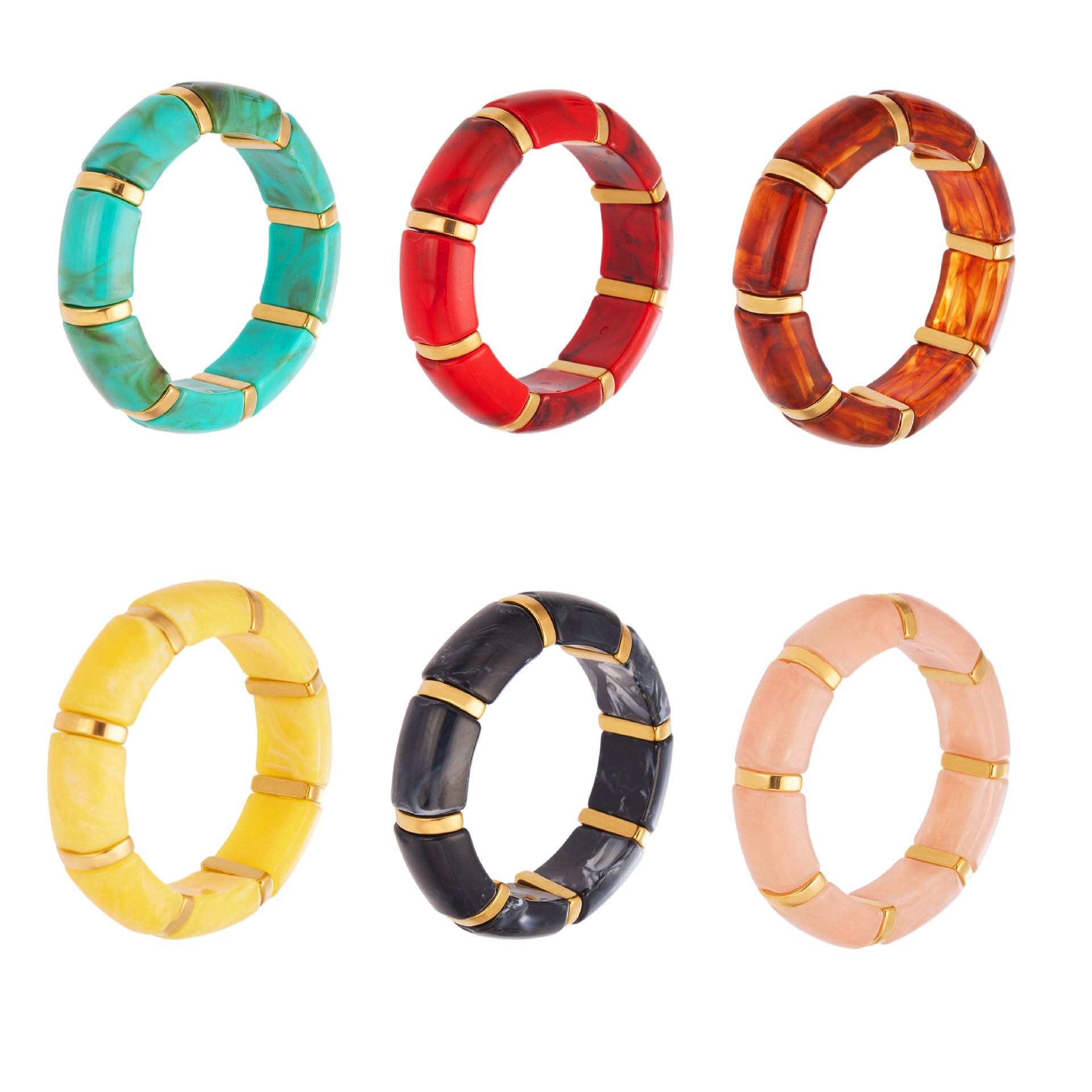 316L Stainless Steel 18K Gold PVD Dopamine Color Resin Wide Elastic Bangle - Dopamine Color Resin Wide Bangle Handcrafted Polished Modern Coastal Wholesale Stainless Steel Jewelry - Sensitive Skin Friendly - Detail 18