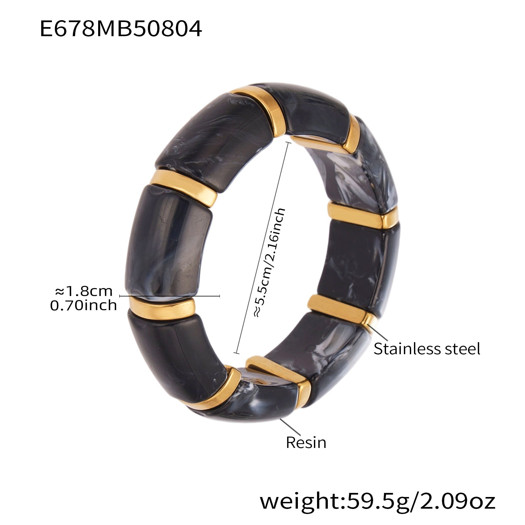 316L Stainless Steel 18K Gold PVD Dopamine Color Resin Wide Elastic Bangle - Dopamine Color Resin Wide Bangle Handcrafted Polished Modern Coastal Wholesale Stainless Steel Jewelry - Sensitive Skin Friendly - Detail 19