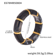 316L Stainless Steel 18K Gold PVD Dopamine Color Resin Wide Elastic Bangle - Dopamine Color Resin Wide Bangle Handcrafted Polished Modern Coastal Wholesale Stainless Steel Jewelry - Sensitive Skin Friendly - Detail 19