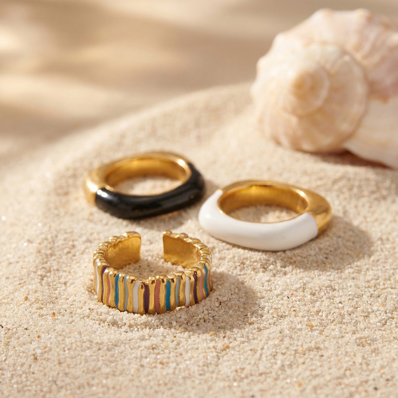 316L Stainless Steel 18K Gold PVD Dopamine Enamel Open Ring - Dopamine Enamel Ring, Open Design, Niche, Luxury Wholesale Stainless Steel Jewelry - Sensitive Skin Friendly - Detail 10