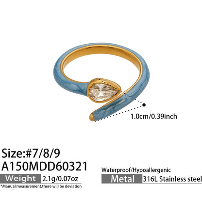 316L Stainless Steel 18K Gold PVD Dopamine Enamel Open Ring - Dopamine Enamel Ring, Open Design, Niche, Luxury Wholesale Stainless Steel Jewelry - Sensitive Skin Friendly - Detail 11