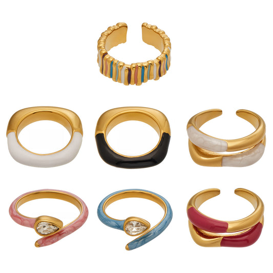 316L Stainless Steel 18K Gold PVD Dopamine Enamel Open Ring - Dopamine Enamel Ring, Open Design, Niche, Luxury Wholesale Stainless Steel Jewelry - Sensitive Skin Friendly - Detail 16