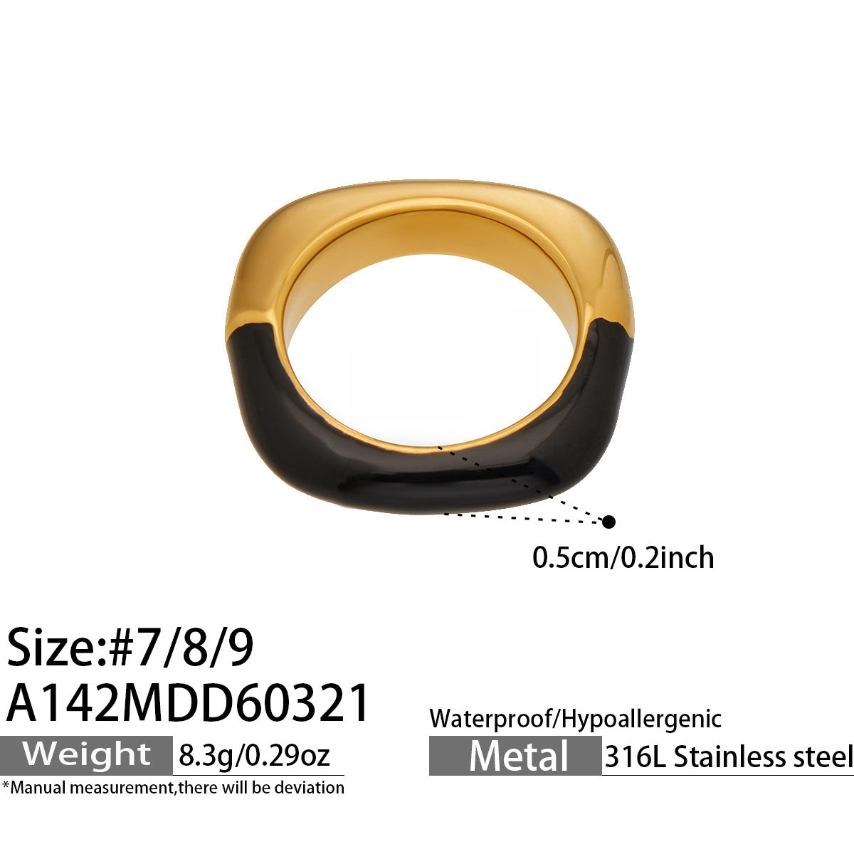 316L Stainless Steel 18K Gold PVD Dopamine Enamel Open Ring - Dopamine Enamel Ring, Open Design, Niche, Luxury Wholesale Stainless Steel Jewelry - Sensitive Skin Friendly - Detail 17