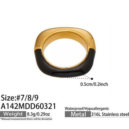 316L Stainless Steel 18K Gold PVD Dopamine Enamel Open Ring - Dopamine Enamel Ring, Open Design, Niche, Luxury Wholesale Stainless Steel Jewelry - Sensitive Skin Friendly - Detail 17