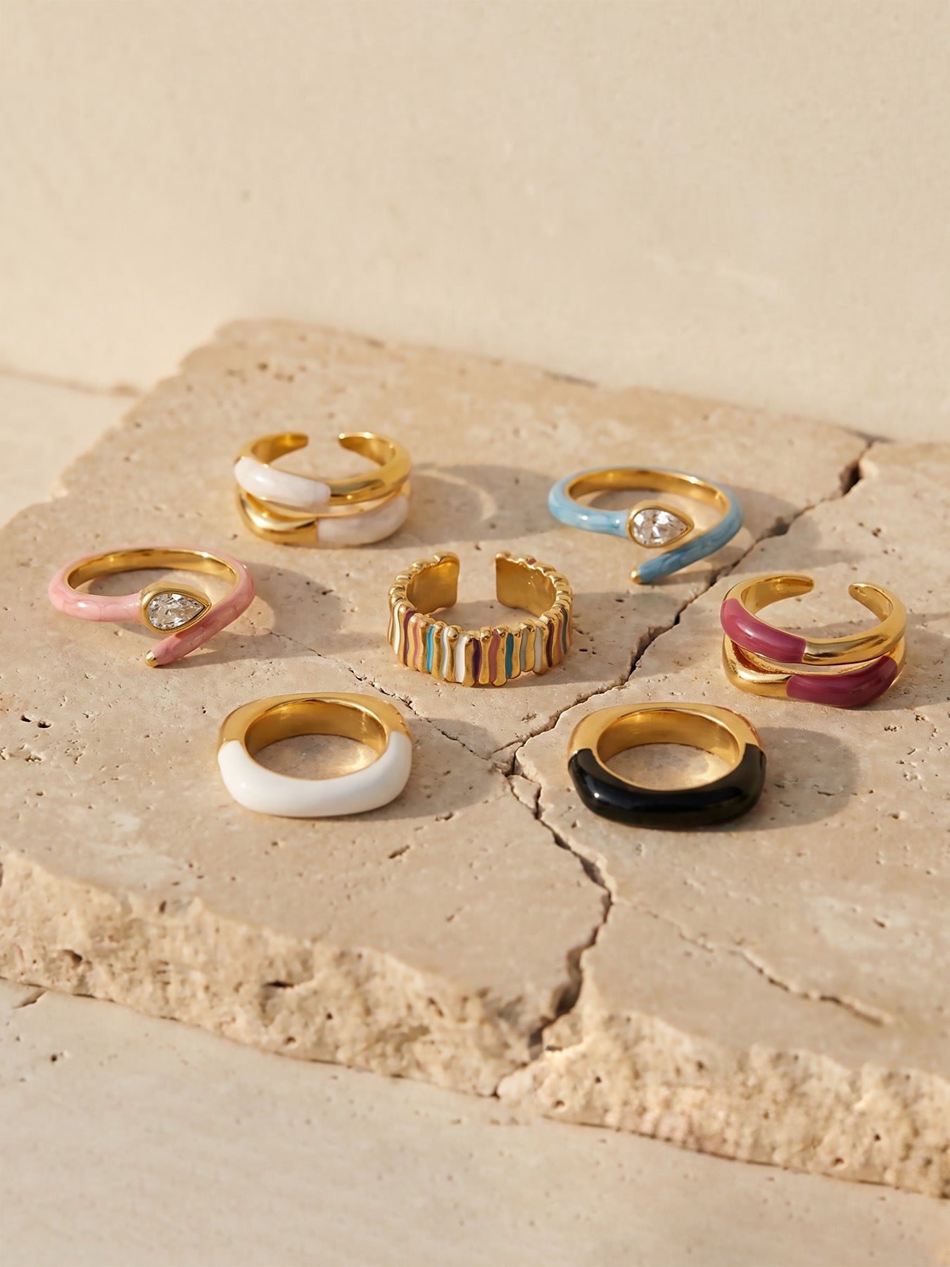 316L Stainless Steel 18K Gold PVD Dopamine Enamel Open Ring - Dopamine Enamel Ring, Open Design, Niche, Luxury Wholesale Stainless Steel Jewelry - Sensitive Skin Friendly - Detail 22