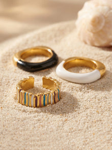 316L Stainless Steel 18K Gold PVD Dopamine Enamel Open Ring - Dopamine Enamel Ring, Open Design, Niche, Luxury Wholesale Stainless Steel Jewelry - Sensitive Skin Friendly - Detail 23