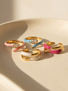 316L Stainless Steel 18K Gold PVD Dopamine Enamel Open Ring - Dopamine Enamel Ring, Open Design, Niche, Luxury Wholesale Stainless Steel Jewelry - Sensitive Skin Friendly - Detail 24