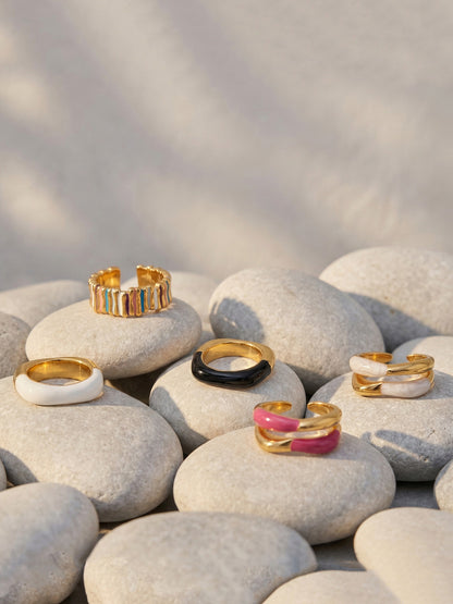 316L Stainless Steel 18K Gold PVD Dopamine Enamel Open Ring - Dopamine Enamel Ring, Open Design, Niche, Luxury Wholesale Stainless Steel Jewelry - Sensitive Skin Friendly - Detail 25