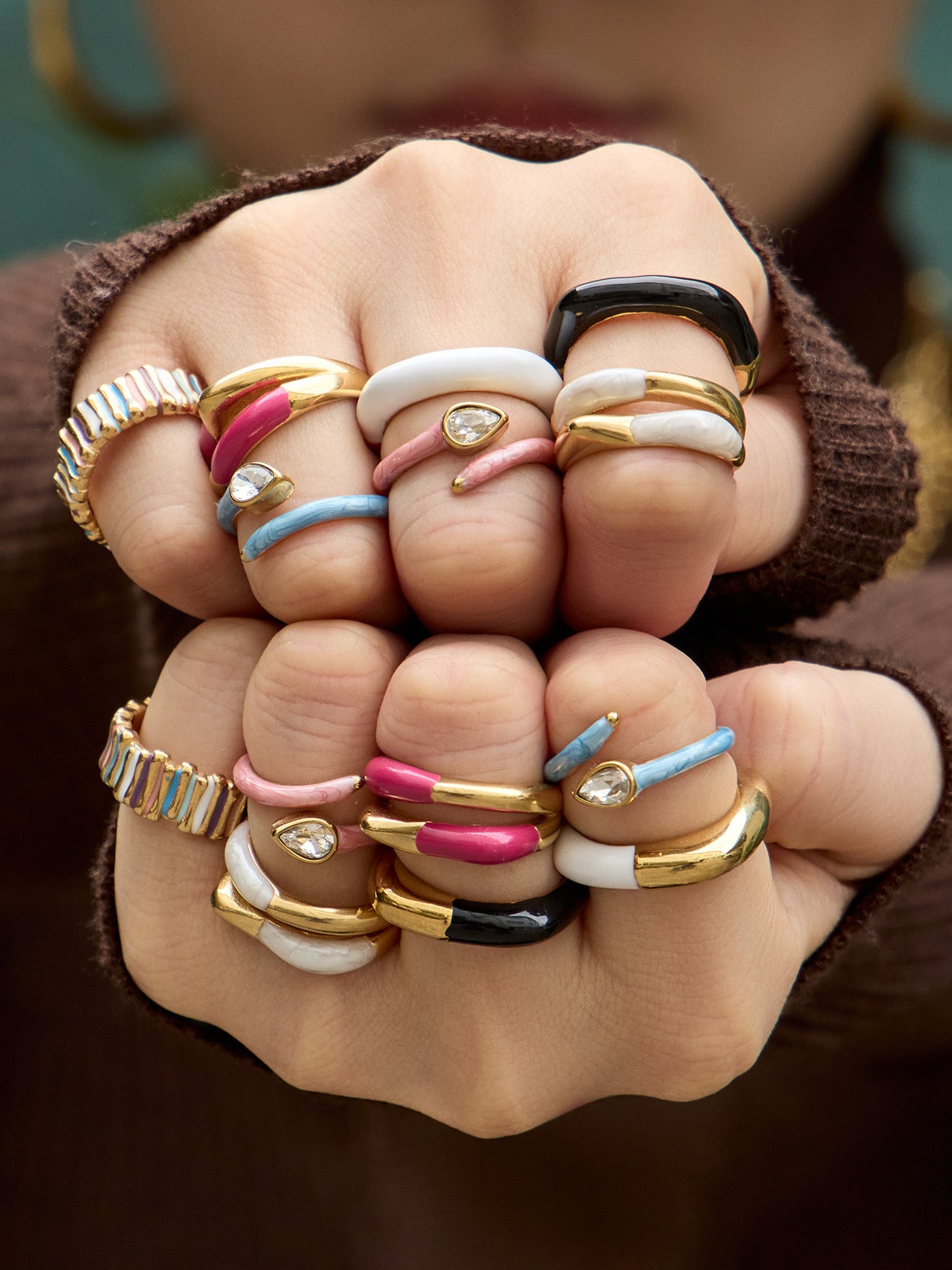 316L Stainless Steel 18K Gold PVD Dopamine Enamel Open Ring - Dopamine Enamel Ring, Open Design, Niche, Luxury Wholesale Stainless Steel Jewelry - Sensitive Skin Friendly - Detail 27