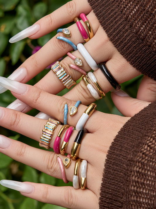 316L Stainless Steel 18K Gold PVD Dopamine Enamel Open Ring - Dopamine Enamel Ring, Open Design, Niche, Luxury Wholesale Stainless Steel Jewelry - Sensitive Skin Friendly - Detail 30