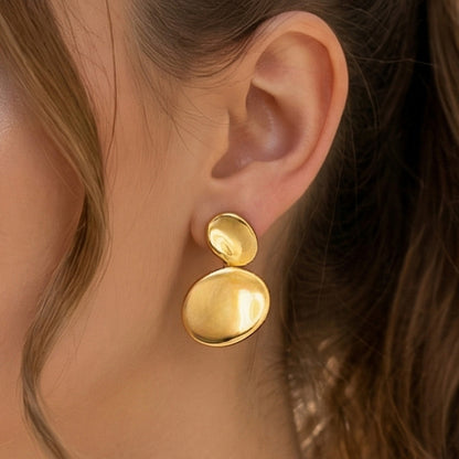 316L Stainless Steel 18K Gold PVD Double Circle Minimalist Earrings - Minimalist Double Circle Earrings Wholesale Stainless Steel Jewelry - Sensitive Skin Friendly - Detail 10