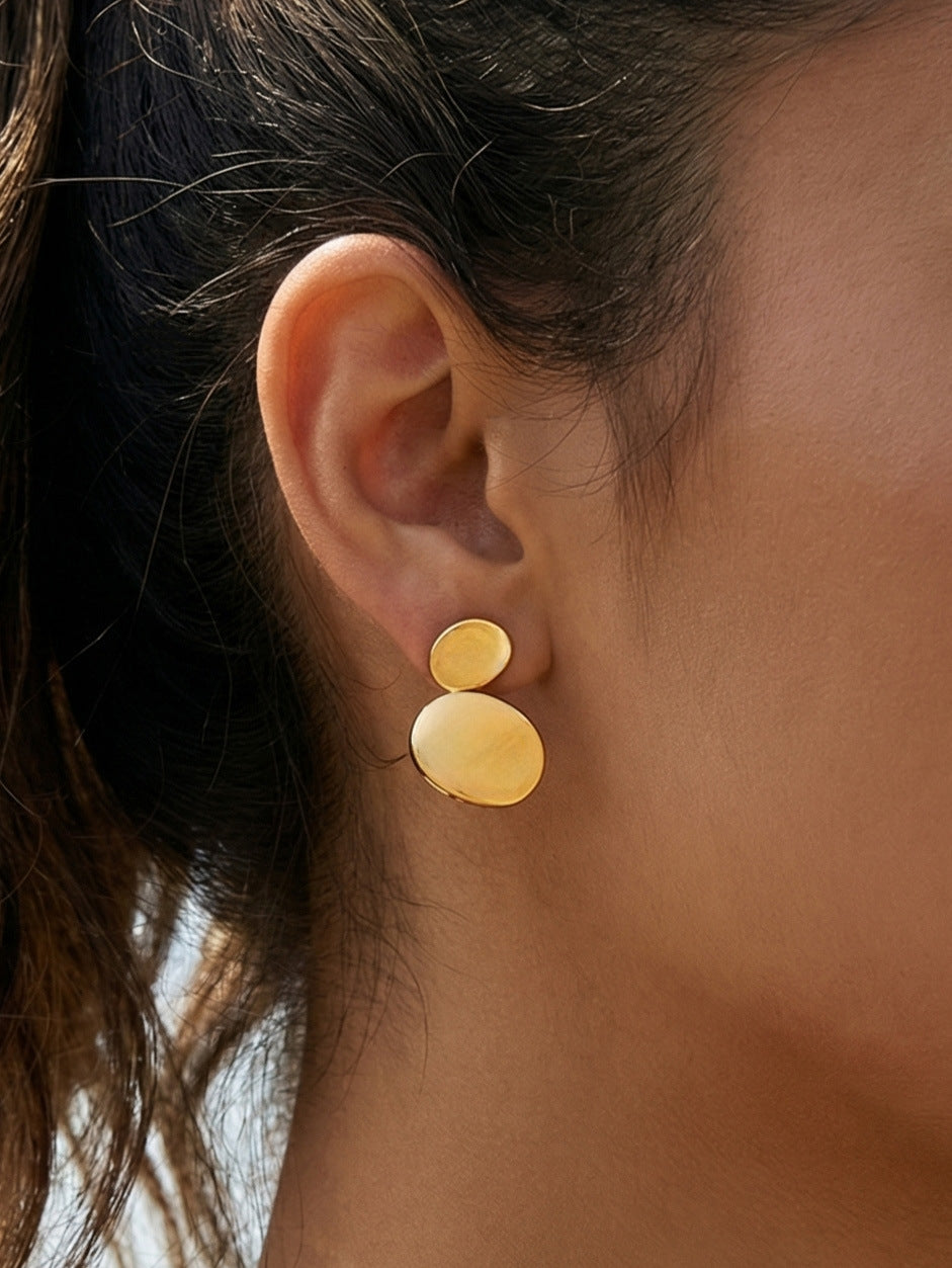 316L Stainless Steel 18K Gold PVD Double Circle Minimalist Earrings - Minimalist Double Circle Earrings Wholesale Stainless Steel Jewelry - Sensitive Skin Friendly - Detail 2