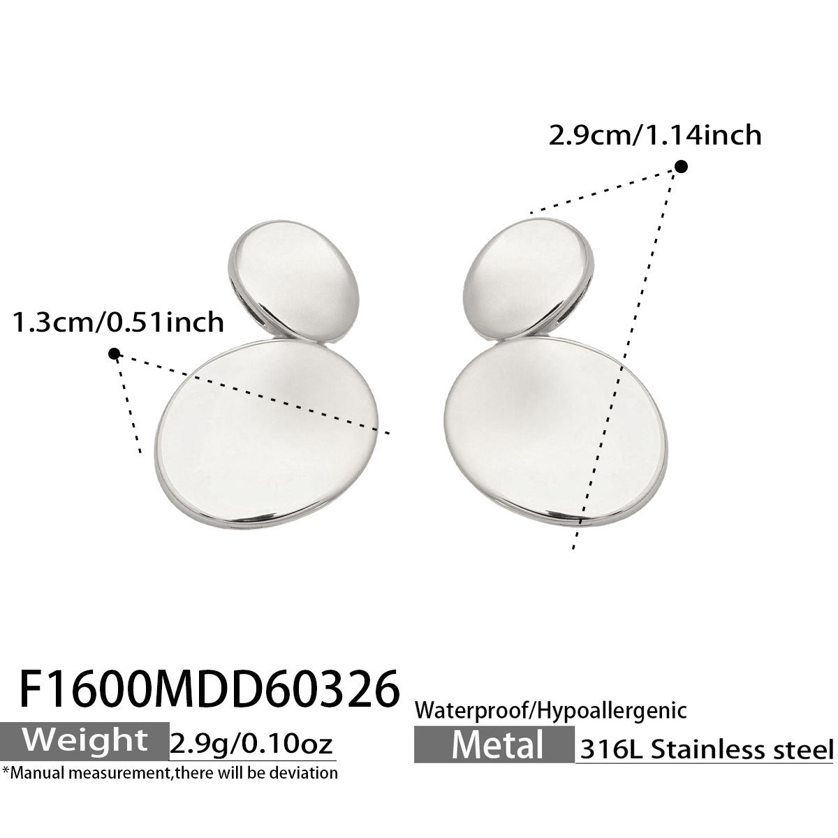 316L Stainless Steel 18K Gold PVD Double Circle Minimalist Earrings - Minimalist Double Circle Earrings Wholesale Stainless Steel Jewelry - Sensitive Skin Friendly - Detail 5