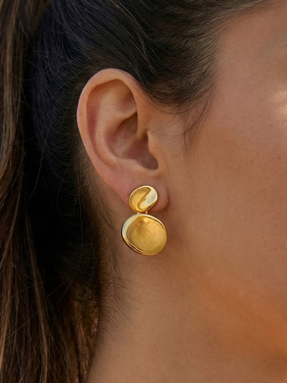 316L Stainless Steel 18K Gold PVD Double Circle Minimalist Earrings - Minimalist Double Circle Earrings Wholesale Stainless Steel Jewelry - Sensitive Skin Friendly - Detail 8