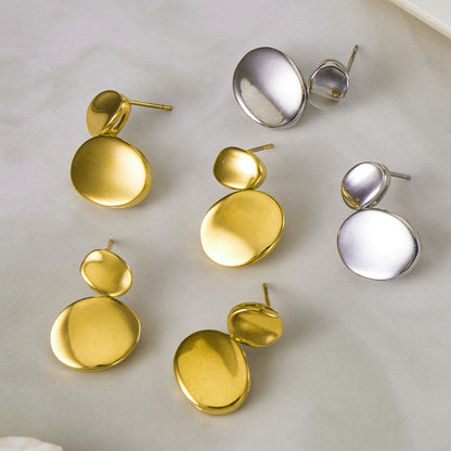 316L Stainless Steel 18K Gold PVD Double Circle Minimalist Earrings - Minimalist Double Circle Earrings Wholesale Stainless Steel Jewelry - Sensitive Skin Friendly - Detail 9