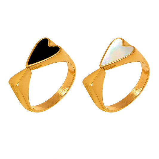 316L Stainless Steel 18K Gold PVD Double Heart Ring - Elegant Double Heart Ring Wholesale Stainless Steel Jewelry - Sensitive Skin Friendly - Detail 1