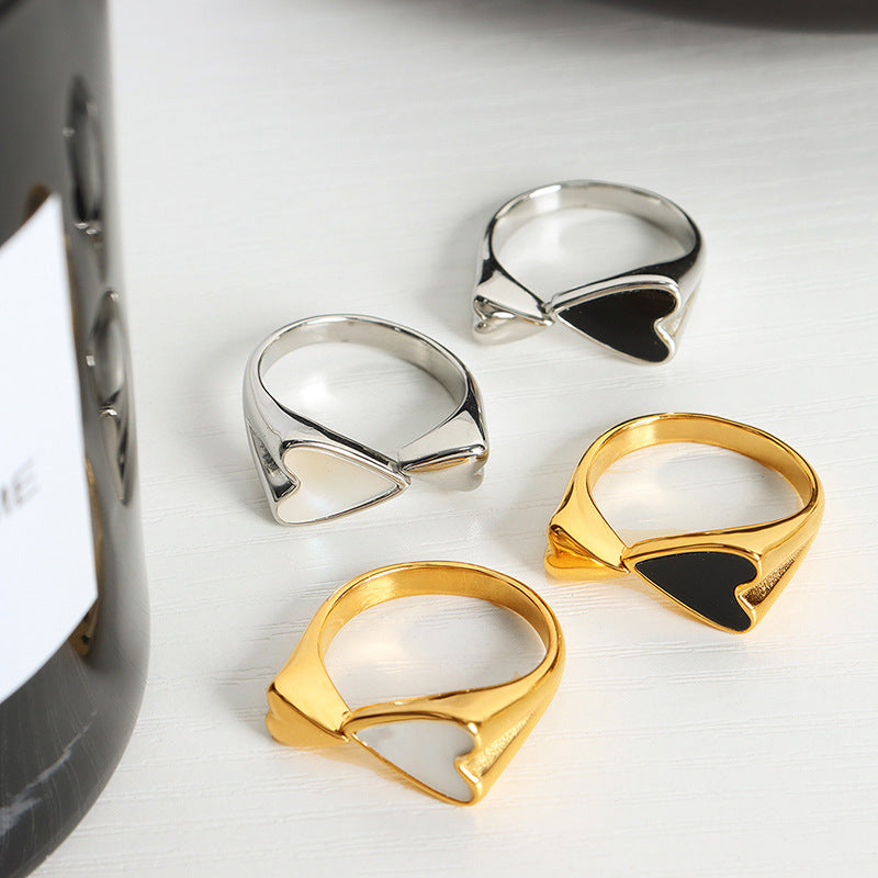 316L Stainless Steel 18K Gold PVD Double Heart Ring - Elegant Double Heart Ring Wholesale Stainless Steel Jewelry - Sensitive Skin Friendly - Detail 10