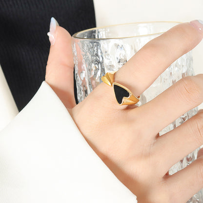316L Stainless Steel 18K Gold PVD Double Heart Ring - Elegant Double Heart Ring Wholesale Stainless Steel Jewelry - Sensitive Skin Friendly - Detail 4