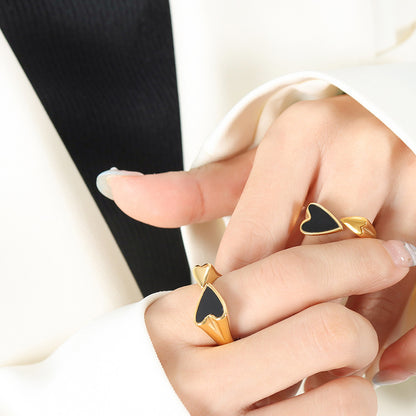 316L Stainless Steel 18K Gold PVD Double Heart Ring - Elegant Double Heart Ring Wholesale Stainless Steel Jewelry - Sensitive Skin Friendly - Detail 7