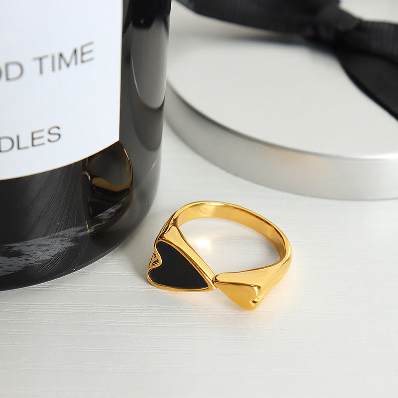 316L Stainless Steel 18K Gold PVD Double Heart Ring - Elegant Double Heart Ring Wholesale Stainless Steel Jewelry - Sensitive Skin Friendly - Detail 9