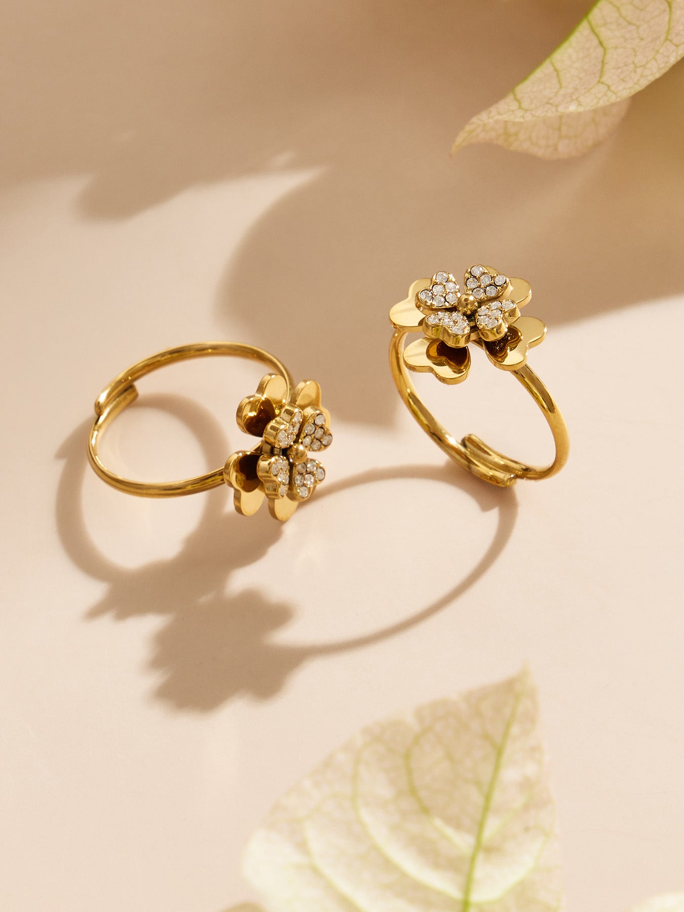 316L Stainless Steel 18K Gold PVD Double Heart Zircon Flower Jewelry Set - Double Heart Zircon Flower Chic Gold Jewelry Set Wholesale Stainless Steel Jewelry - Sensitive Skin Friendly - Detail 10